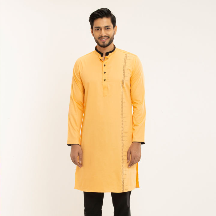 Masculine Light Orange Casual Slim Fit Panjabi For Men