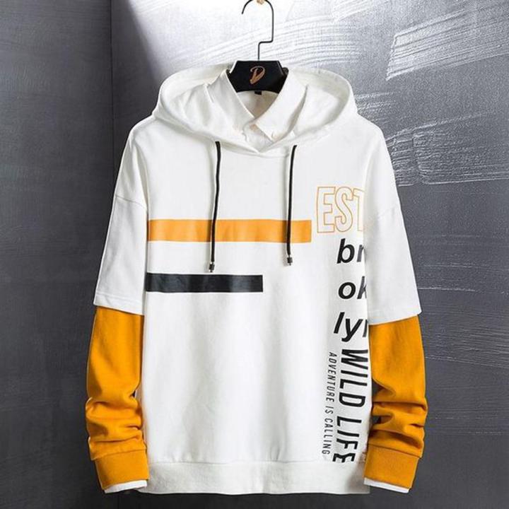 White & orange Cotton Full Sleeve Hoodie For Men - Hoodie - Hoodie For Men