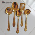 5 stainless steel golden color Serving spoon set rice spoon ,long rice  spoon,Soup Spoon, Slotted Turner, slotted spoon 5 pcs cookware set. 