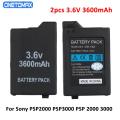 3.6V 3600mAh Rechargeable Li-ion Battery Pack for Sony PSP2000 PSP3000 PSP 2000 3000 Console Gamepad Replacement Batteries.