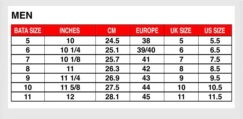 Bata shoe size chart bangladesh hotsell