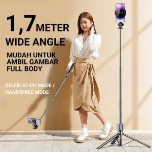 Bornilshop 5.7 Feet / 1.7 Meter Long 4 in 1 Selfie Stick Foldable Portable Wireless Selfie Stick with LED Fill Light & Bluetooth Remote Control Shutter DSLR Go Pro Camera Ringlight Camera Mount - Tripod