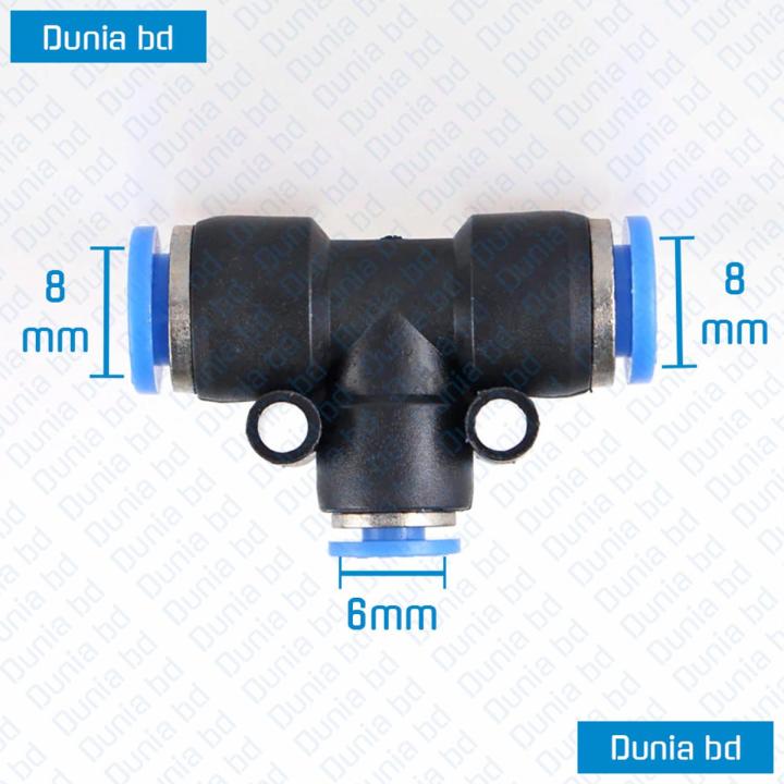 8mm Reducing Tee Pneumatic Quick Reducer Connector Push In T Type 3-Way For 8-6mm PEG8-6