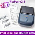PixPos v2.5 Multifunction Pos and Label Sticker Printer - Mini Pos Printer 2 in 1 Thermal Inkless Mini Printer Support Android, iPhone, and PC. 