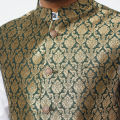 Green and golden waist coat and vest for men | Premium panjabi koti for men golden colour - Wedding dress and party dress for men. 