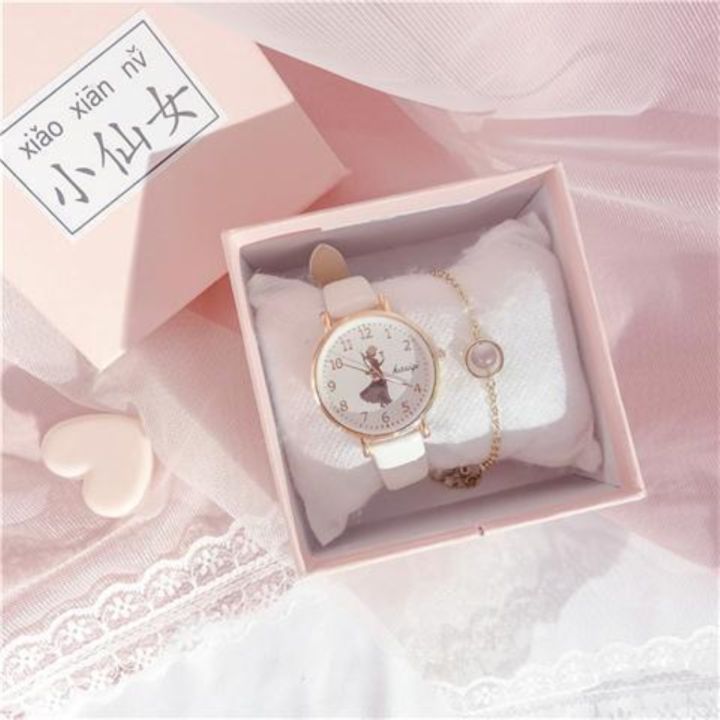 J047%20Cute%20girly%20watch%20Korean%20version%20simple%20literature%20and%20art%20small%20fresh%20white%20with%20ins%20girls%20junior%20high%20school%20students%20Japanese%20cherry%20blossom%20powder%20-%20Image%202