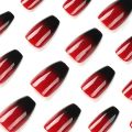 【The Edge of Beauty】SUMMER 24 pcs ZC Armor Red Nail Art Black French Nail Removable Nail Nail Nail Full Sticker Press On Nails. 