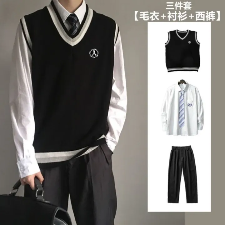 Three-Piece%20Set-College%20WinddkUniform%20Men's%20Sweater%20Vest%20Male%20Student%20TrendjkKnitted%20Sleeveless%20Sweater%20Shirt%20-%20Image%202