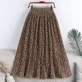 Spring Summer Skirt Women 2022 New Vintage Floral Print Chiffon Pleated Skirt Elastic High Waist Casual Midi Skirt Women Clothes. 