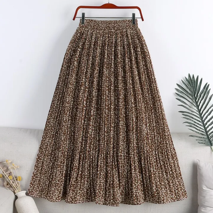 Spring%20Summer%20Skirt%20Women%202022%20New%20Vintage%20Floral%20Print%20Chiffon%20Pleated%20Skirt%20Elastic%20High%20Waist%20Casual%20Midi%20Skirt%20Women%20Clothes%20-%20Image%204