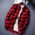 Summer SpringinsHong Kong Style Loose Couple Student Plaid Shirt Men's Korean Style Stylish Red Shirt Coat.