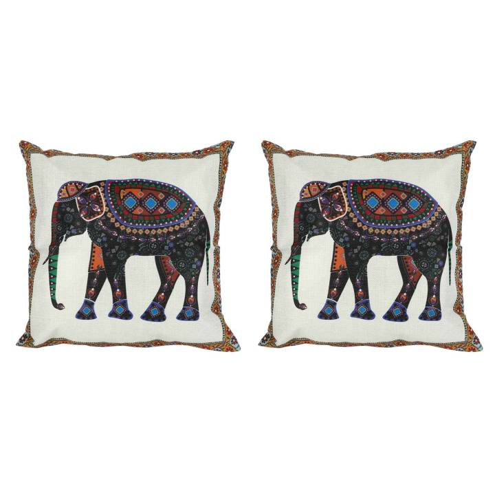 2X Indian Knitted Elephant Cotton Linen Throw Pillow Case Cushion Cover Decor