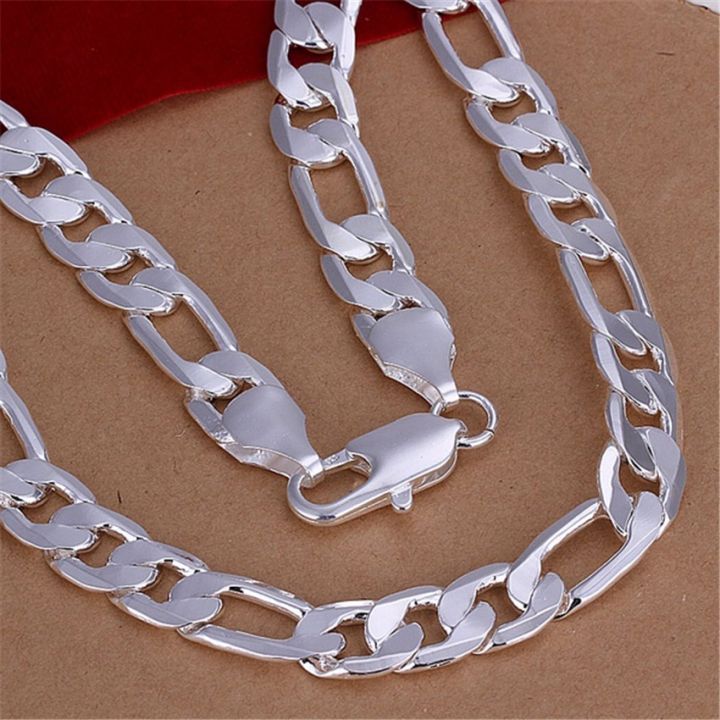 solid%20925%20Stamped%20Silver%20color%20necklace%20for%20men%20classic%2012MM%20Cuban%20chain%2018-30%20inch%20Charm%20high%20quality%20Fashion%20jewelry%20wedding%20-%20Image%203
