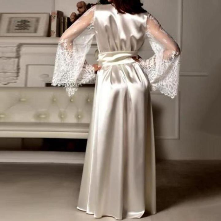 Women%20Silk%20Satin%20Night%20Robe%20Nightgown%20See-through%20Long%20Sleeve%20Lace%20Gown%20Bathrobe%20Dress%20for%20Women%20Wedding%20Nightdress%20Lngerie%20-%20Image%207