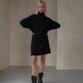 White Knitted Dress Turtleneck Long Sleeve Oversized Sweater Dress Female Fashion Short Autumn Winter Dresses For Women 2023.
