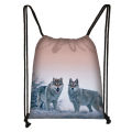 winter howling wolf print drawstring bag men storage bags teenager boys backpack fashion travel bag boys bookbag mini backpack. 