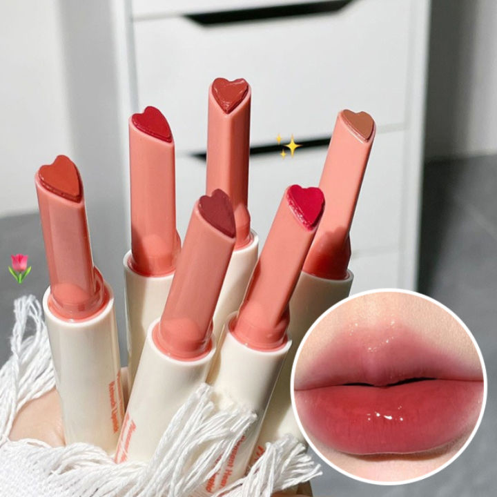 Latei Posies New Mirror Glass Solid Lip Glaze Water Light Heart Shape Lipstick Pen Clear Oil Jelly Lip Gloss Korean Tint Makeup Girl Cosmetic