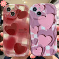 Pink Gradient Love Heart Case for Oppo A3s A7 A72 A5s A92 A57 A1K A17 A96 A17K A76 A12 A11K A15 A11 A35 A53 A33 A32 A74 A9 A5 A95 A15s A54 A77 A16 A16s A31 A52 A55 A36 A12E A77S Simple Glossy Plaid Back Cover 3D Wavy Curved Edge.