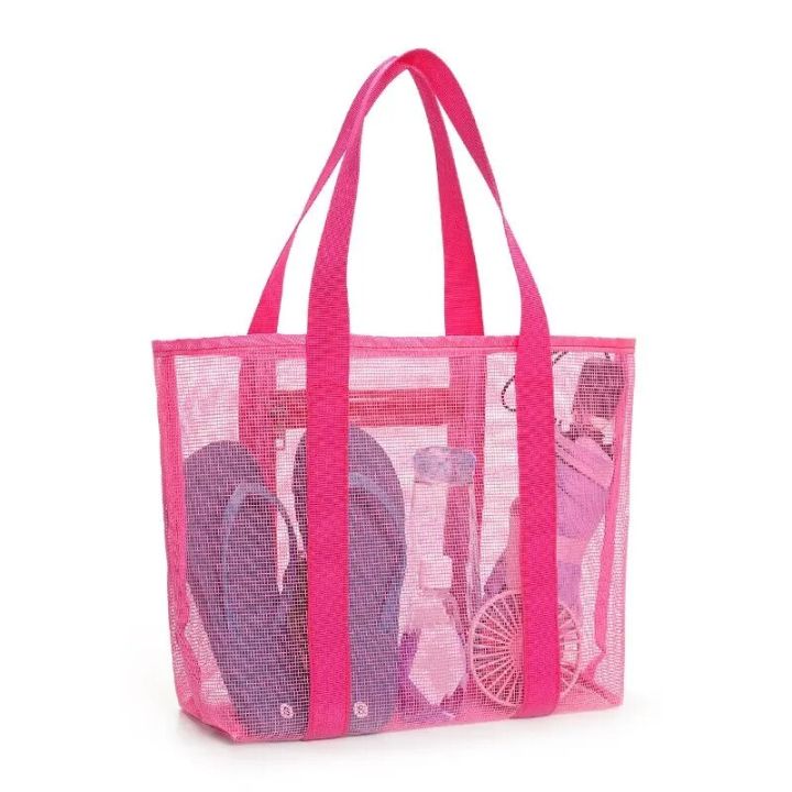 Pink Fashion Large Capacity Mesh Women'S Beach Bag Shoulder Bag Handbag