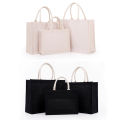 Reusable Jute Tote Bag Spacious Large Capacity Unisex Eco-friendly Handbag White And Black Portable Shoulder Bag for Grocery.