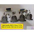 DB15 DB-15 2 Rows 15 Pin Male & Female VGA Jack & Socket Plug Connector With Plastic Back Shell Housing For LCD Monitor. 
