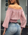 Hot Off Shoulder Autumn Chiffon Shirts Top Lady Women Long Sleeve Shirt Slim Casual Solid White Blouses.