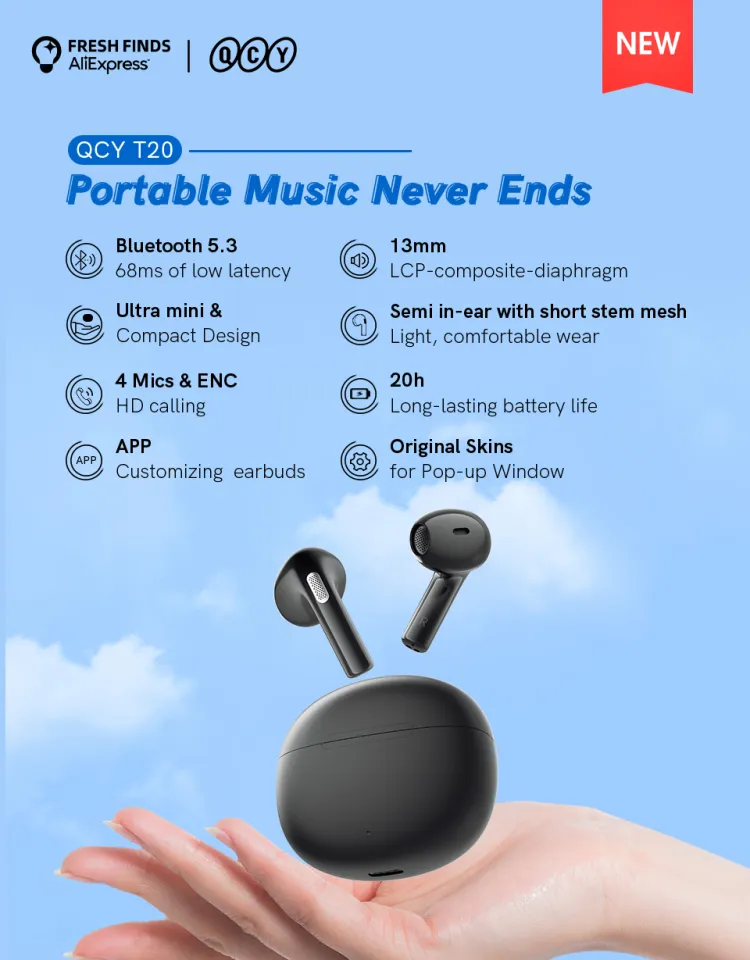 QCY T20 Wireless Headphones Bluetooth TWS Earphones 13mm Big