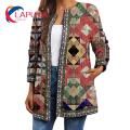 Autumn Coat Butterflies Print Open Stitch Collarless Winter Jacket. 