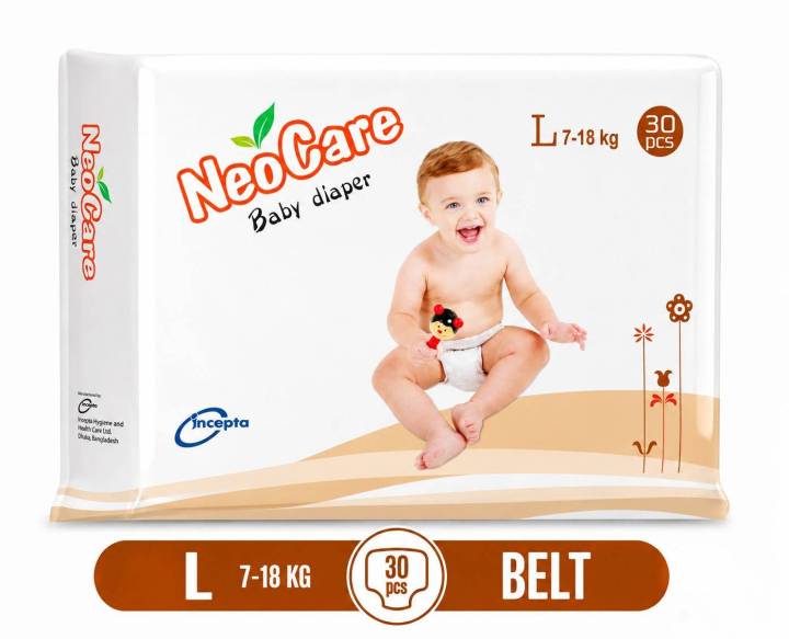 NeoCare Premium Baby Diaper (L Size) 7-18 KG - 30 Pcs | Belt System