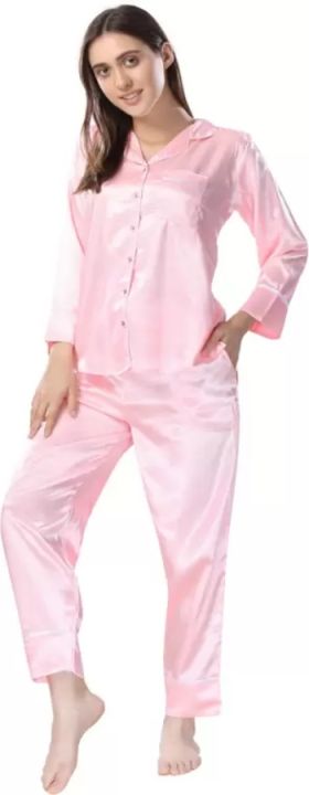 Comfortable%20Short%20Sleeve%20Night-wear%20Shirt%20and%20Pant%20Set%20for%20Ladies,%20Pure%20Silk%20and%20Satin%20-%20Image%205