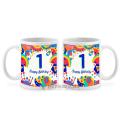 1st Happy Birthday Colorful Printed Ceramic Coffee Mug White - Mug Gift for Friend, Brother, Sister, and Partner INTE-9200. 