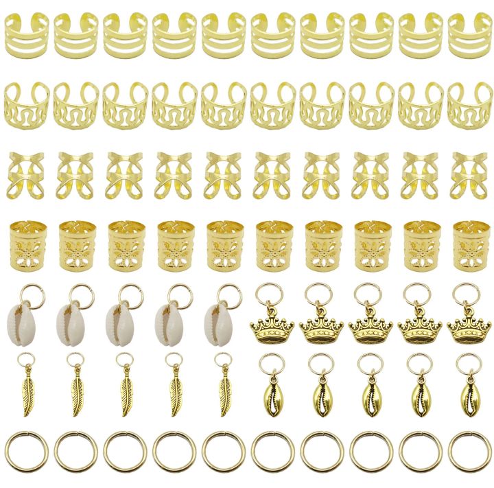 70Pcs Hair Braid Dreadlocks Beads Rings Clips DIY Braiding Metal Cuffs Jewelry Pendants for Women Girls Hair Accessories