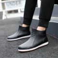 Rain boots men's four seasons Korea short tube low top fashion velvet rain boots anti-slip wear-resistant water shoes work waterproof rubber shoes.
