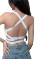 Hot Girl Sexy Beauty Back Knitted Small Tank Top Vest Women's Inner Wear Summer Underwired Padded Outer Wear Underwear Top.