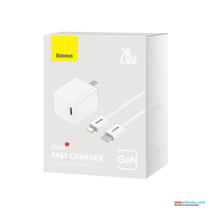 Baseus Gan 5 Fast Charger 1c 20w CN set mini Type c With Lightning Cable
