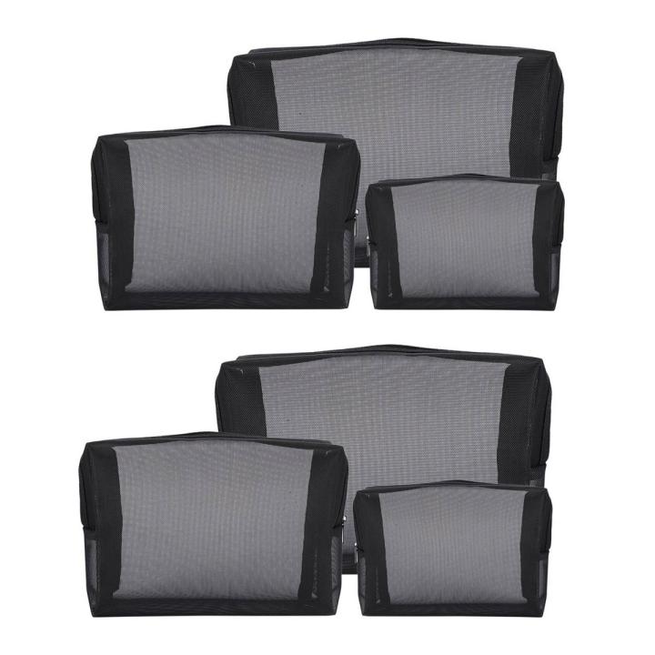 Black Mesh Makeup Bag See Through Zipper Pouch Travel Cosmetic and Toiletries Organizer Bags Pack of 6(S,M,L)