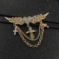 Fashion Angel Wings Heart Crystal Golden Brooch Multi-layer Chain Tassel Wings Brooch.