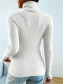 Knit Sweater Solid Turtleneck Pullover Casual Ribbed Basic Women Sweaters Slim High Quality Top Autumn Winter Women Clothes. 
