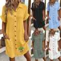 Ladies Fashionable Short Sleeve Shirts Dress Women Button Casual Summer Beach Sundress.