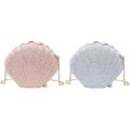 2X Women Girls Little Mermaid Seashell Purse Cross-Body Shoulder Bags Glitter Sequins Chain Evening Purse, Pink. 