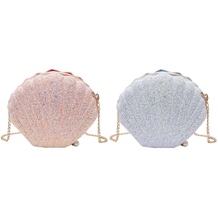2X%20Women%20Girls%20Little%20Mermaid%20Seashell%20Purse%20Cross-Body%20Shoulder%20Bags%20Glitter%20Sequins%20Chain%20Evening%20Purse,%20Pink%20-%20Image%207