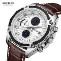 MEGIR quartz male watches Leather watches racing men Students game Run Chronograph Watch male glow hands for Man G. 