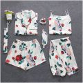 7 Pieces Womens Silk Satin Pajamas Sets Pyjamas Set Sleepwear Pijama Pajamas Suit Female Sleep Two Piece Set Loungewear. 