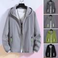 Lightweight Men Jacket Sun Protection Hooded Windbreaker Jacket for Cycling Running with Pockets Reflective Sun for Camping. 