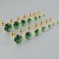1PC Emerald green stud earrings May Birthstone studs Golden stud earrings tiny stud earrings small studs cartilage helix earring. 