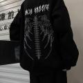 Harajuku Skeleton Zip Up Hoodie Goth Grunge Mens Korean Style Loose Long Sleeve Sweatshirt Men Retro Oversized Hooded Jacket. 
