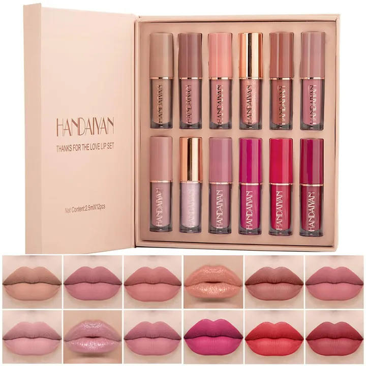 HANDAIYAN%2012%20Colors%20Book%20Style%20Velvet%20Matte%20Liquid%20Lipstick%20Special%20Gift%20Set%20Long-Lasting%20Non-Stick%20Cup%20Not%20Fade%20Shimmer%20Lip%20Gloss%20Thanks%20For%20the%20Love%20Lip%20Set%20(Set%20A)%20-%20Image%202