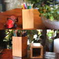 Square Bamboo Student Desktop Pen Pencil Holder Stationery Organizer Storage Box.