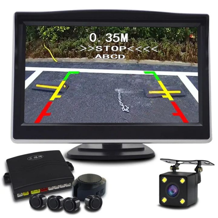 5.0 inch monitor-gray-NY2208 Parking Sensor Reverse Backup Assistance Car Visual Reversing Radar image System + Auto Rearview Camera Mirror Monitor
