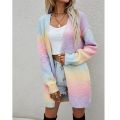 Korean Fashion Cardigan Women Colorful Rainbow Sweater Gradient Loose Long Coat Knitwear Autumn Winter Clothes Sueters De Mujer.